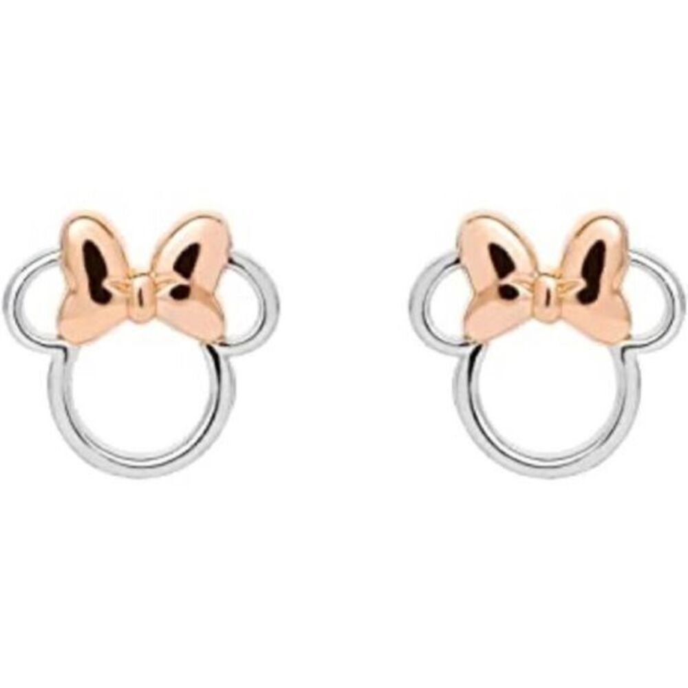 DISNEY Sterling Silver Minnie Mouse Stud Earrings with Pink Bow NWT